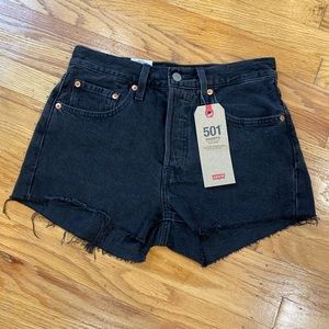 Levi 501 black jean shorts high rise